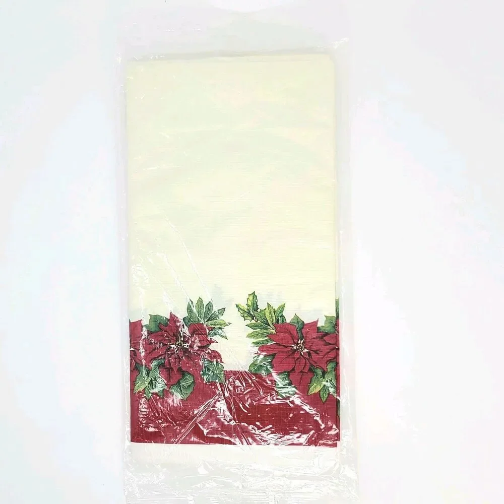 Vintage Christmas Tree Shops Poinsettia Paper Tablecover Made USA Sealed New